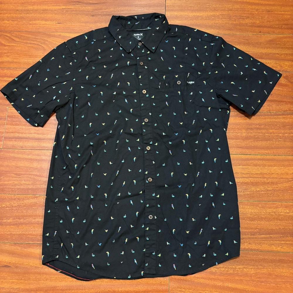 Hurley Black Men's Shirt with Bird Pattern